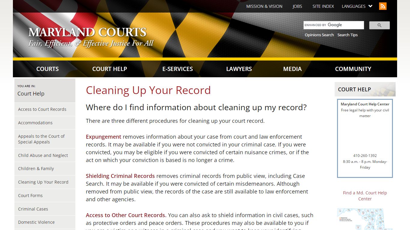Cleaning Up Your Record | Maryland Courts